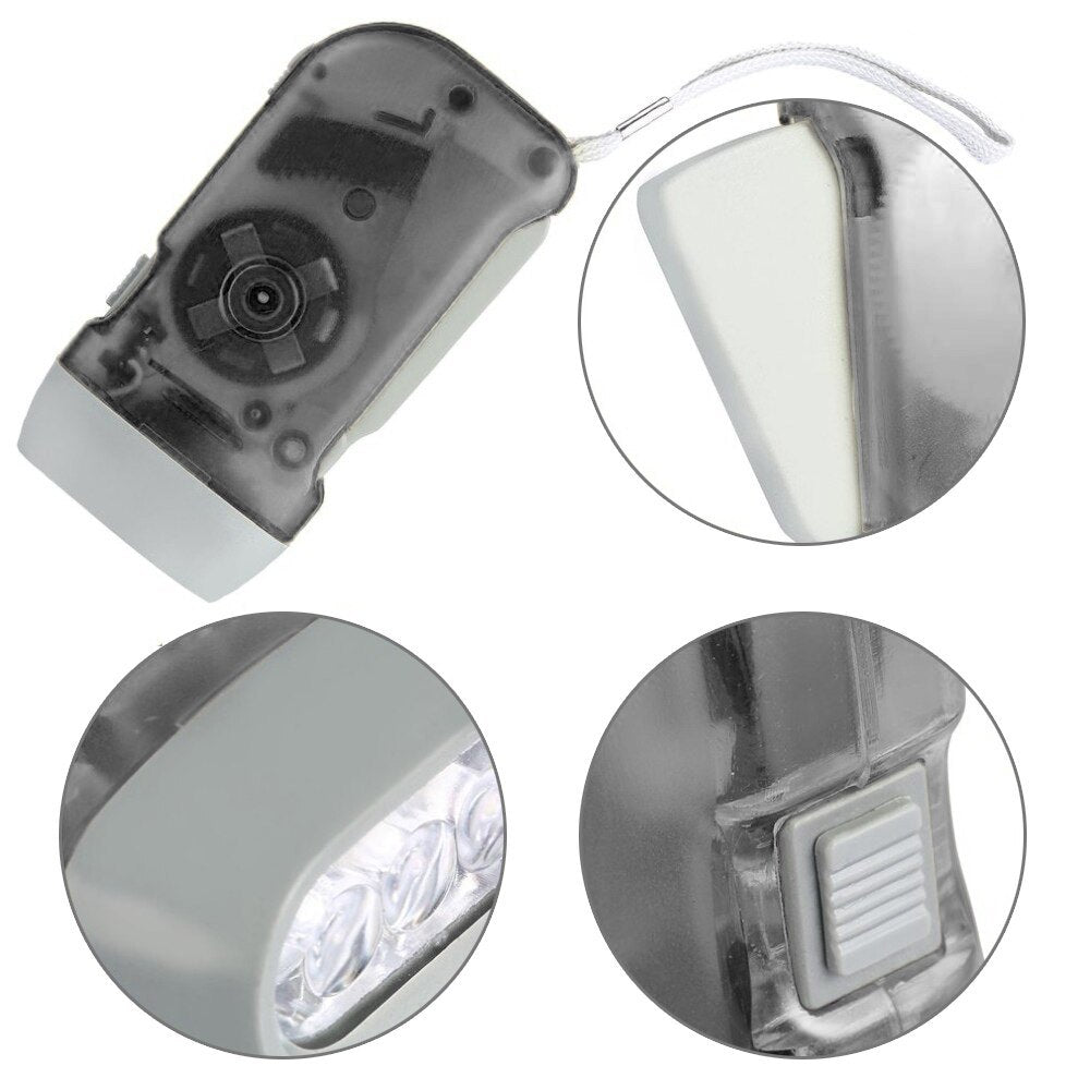 3 LED Hand Pressing Dynamo Crank Power Wind Up Flashlight Torch Light Hand Press Crank Camping Lamp Light for Outdoor Home Doba